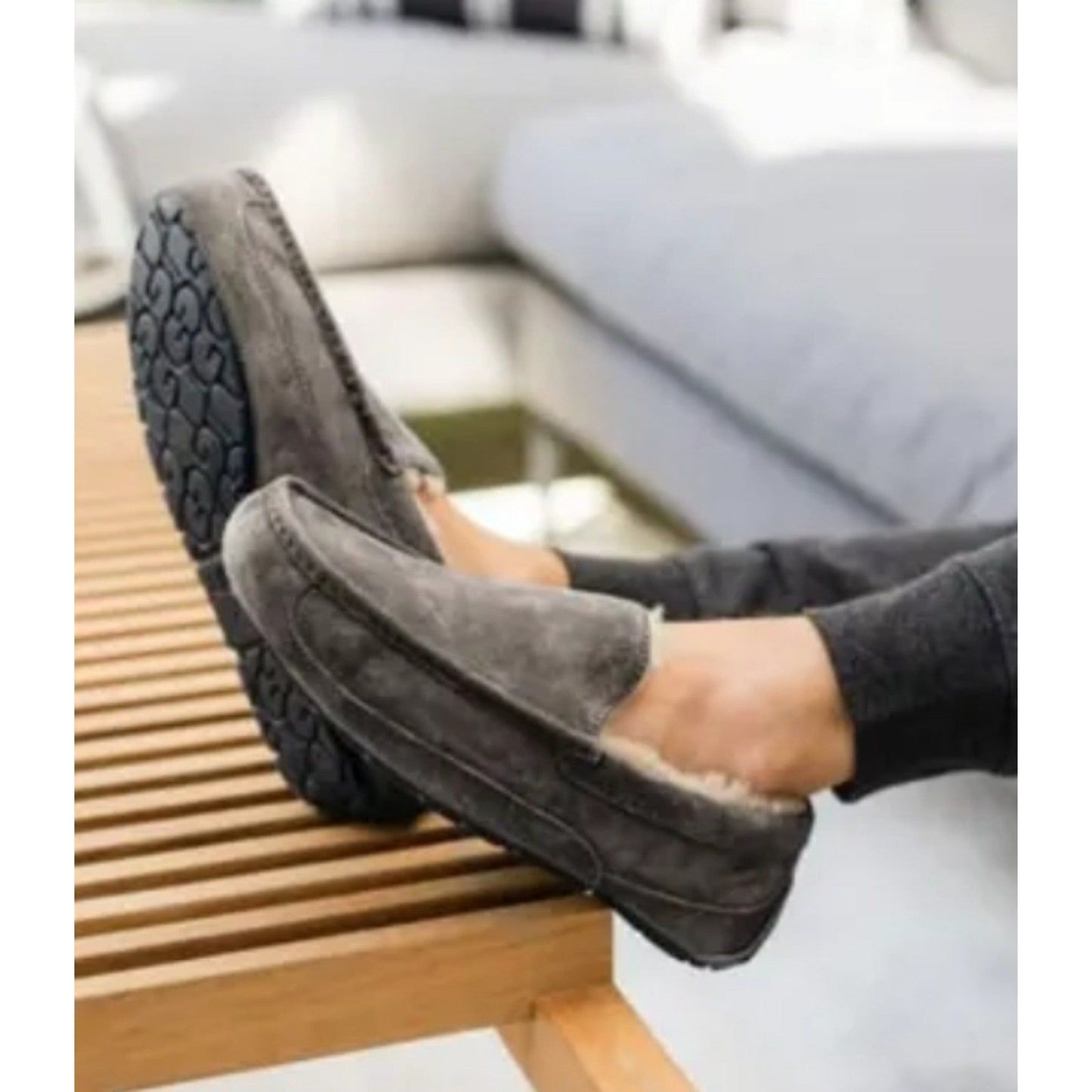 UGG Slippers Men’s Ascot Grey Suede Shearling Fur House Casual Shoes Luxury