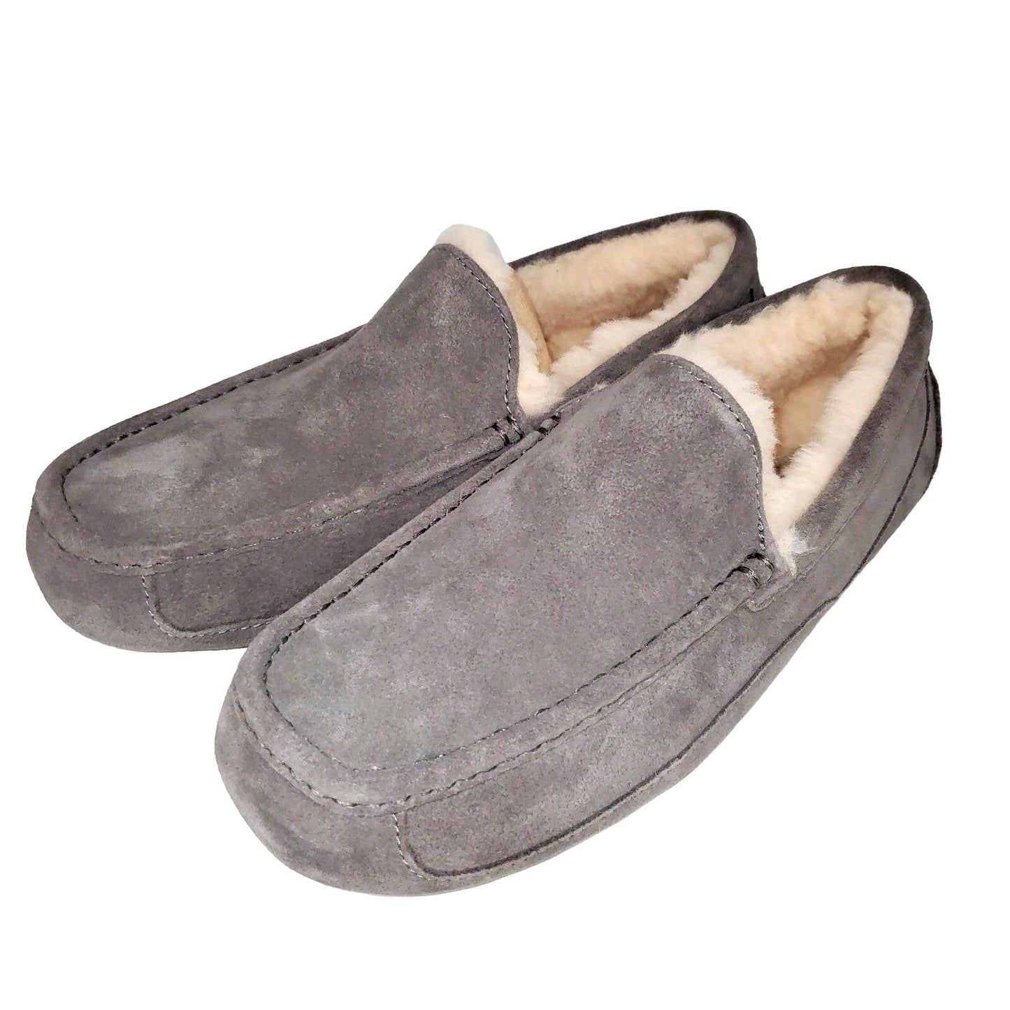 UGG Slippers Men’s Ascot Grey Suede Shearling Fur House Casual Shoes Luxury