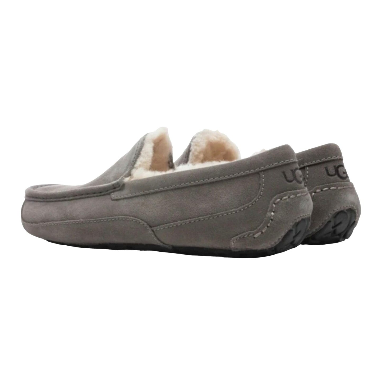 UGG Slippers Men’s Ascot Grey Suede Shearling Fur House Casual Shoes Luxury