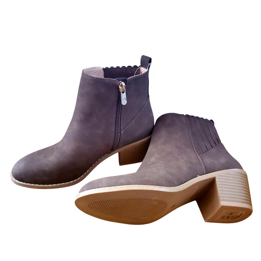 Draper James Womens Elle Bootie Chunky Stacked Heel Zip-up Ankle Boots Brown