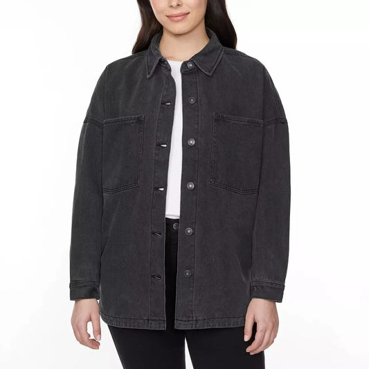 Hudson Denim Button-up Shacket Oversized Boyfriend Fit Cotton Shirt Jacket Top