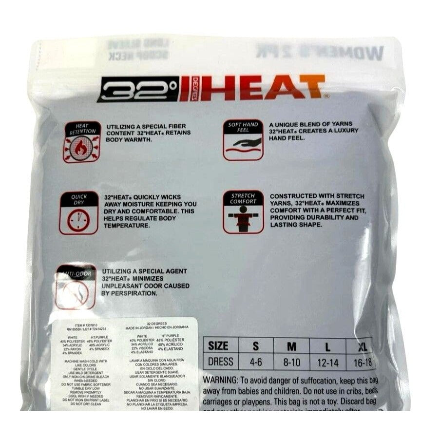 32 Degrees Heat 2 Pack Women Lightweight Long Sleeve Base Layer Shirt White Purple Top