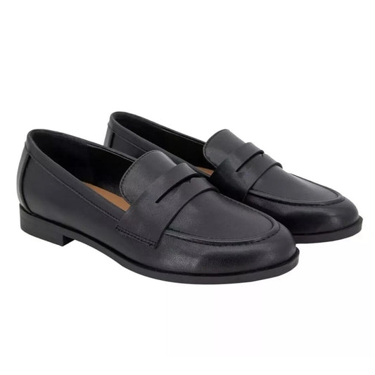 Kensie Penny Loafer Gitty Slip-on Driver Shoes Faux Smooth Leather Black