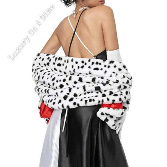 CRUELLA Dalmatians Spotted Cosplay Sexy Adult Dress Halloween Costume Party