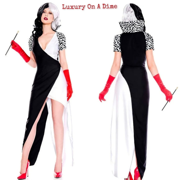 CRUELLA Dress Cosplay Sexy Adult Halloween Costume