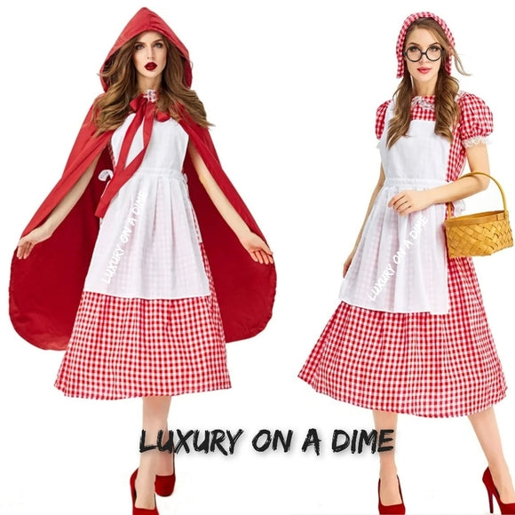 LITTLE RED RIDING HOOD Cosplay Modest Adult Halloween Costume 4-piece set