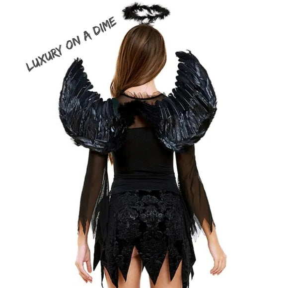 DARK Fallen ANGEL 3-piece Goth Punk Sexy Adult Halloween Costume Mini Dress