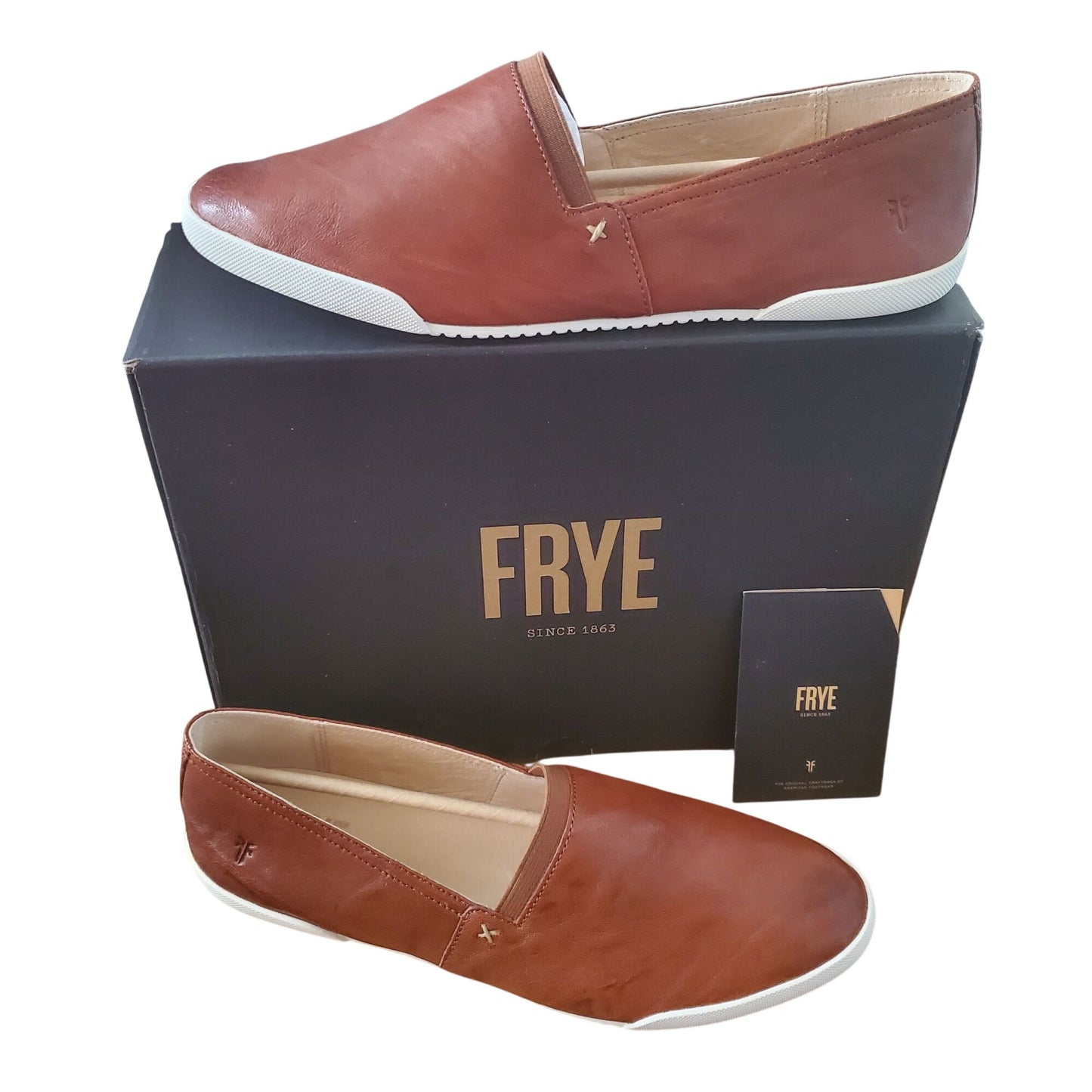 Frye Melanie Women Slip on Shoes Cognac Antique Soft Vintage Leather Loafer