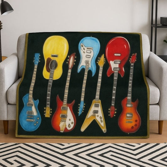 Guitar Throw Blanket Large 50x60 Polar Fleece Gibson Fender Lightweight Music Home Decor