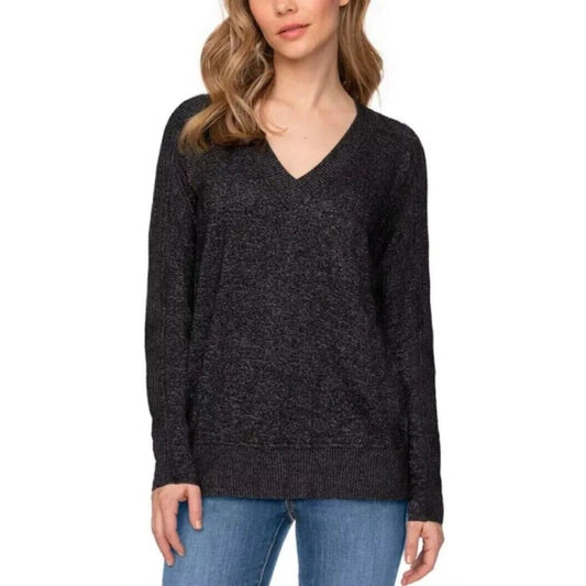 Buffalo David Bitton Woman's Sweater Soft Shirt V-Neck Long Sleeve Top Black Midweight