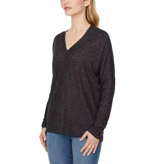 Buffalo David Bitton Woman's Sweater Soft Shirt V-Neck Long Sleeve Top Black Midweight