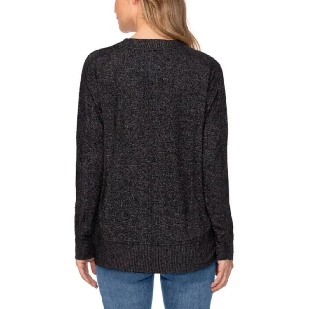 Buffalo David Bitton Woman's Sweater Soft Shirt V-Neck Long Sleeve Top Black Midweight