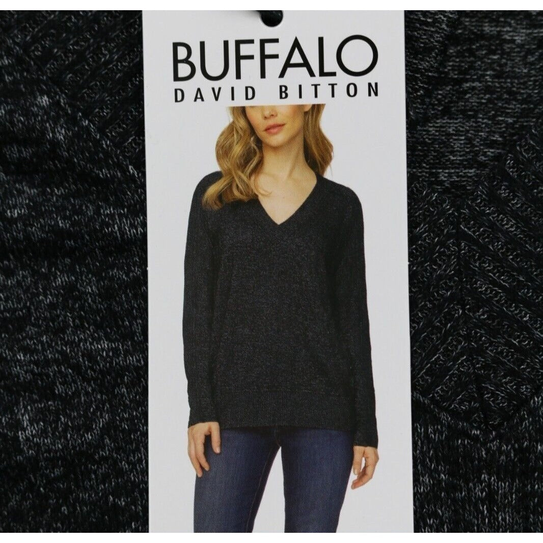 Buffalo David Bitton Woman's Sweater Soft Shirt V-Neck Long Sleeve Top Black Midweight