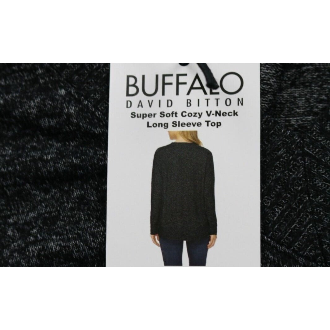 Buffalo David Bitton Woman's Sweater Soft Shirt V-Neck Long Sleeve Top Black Midweight