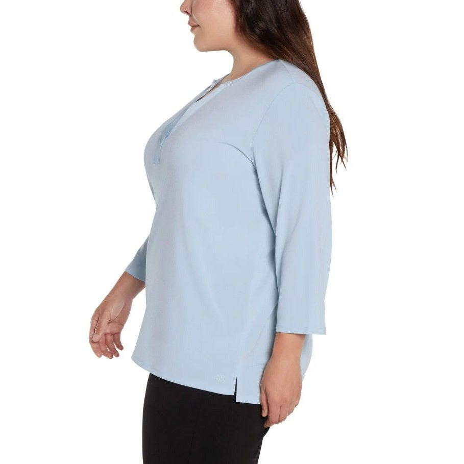 Banana Republic Woman Blouse Satin V-Neck Top 3/4 Sleeve Shirt Pullover Blue