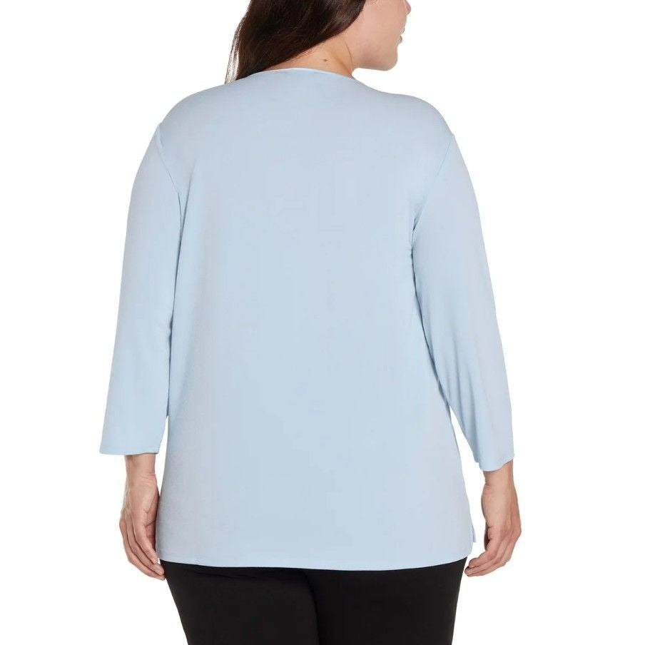 Banana Republic Woman Blouse Satin V-Neck Top 3/4 Sleeve Shirt Pullover Blue
