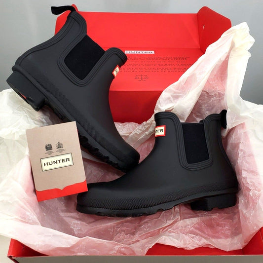 HUNTER Rain Boots Womans Original Chelsea Black Classic Waterproof Rainboots
