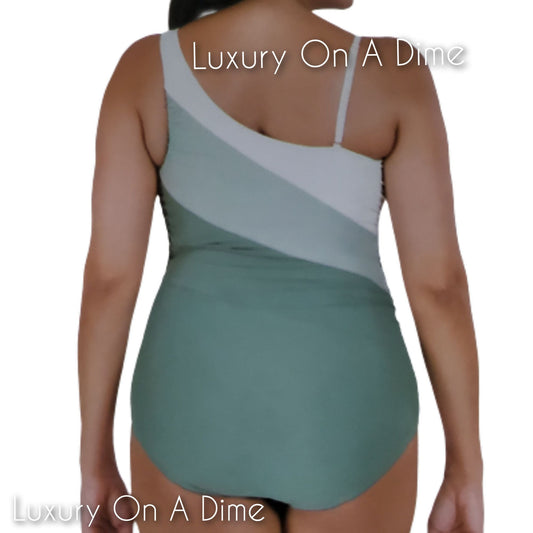 Carole Hochman Swimwear One Shoulder Removable Strap Swimsuit One-piece Sage