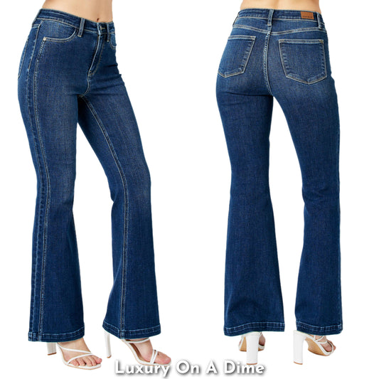 Judy Blue High-Rise Slim Fit Flare Leg Pants Angle Side Seam Denim Jeans Plus Size Available