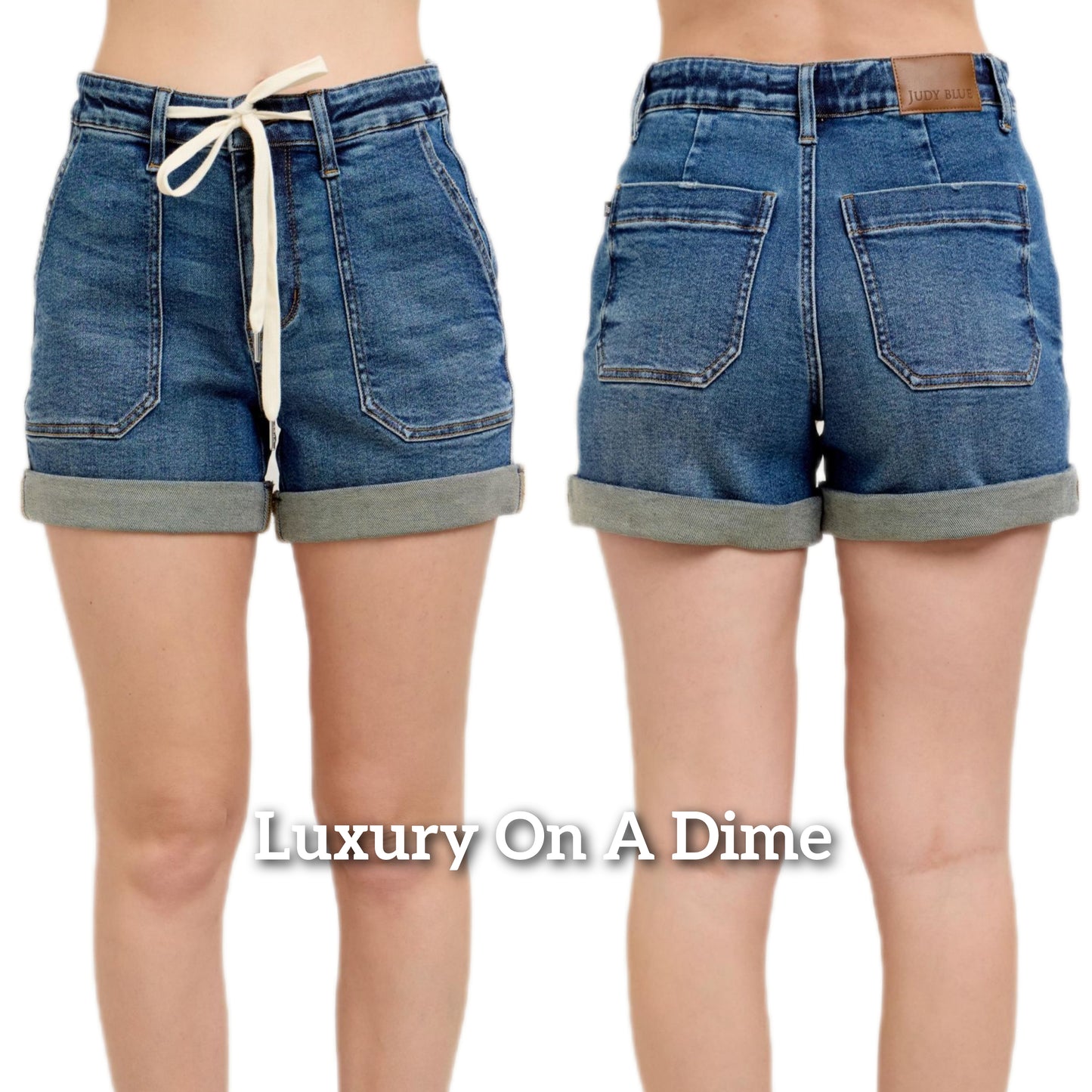 Judy Blue High-Rise Drawstring Waist Relaxed Fit Retro Denim Cuffed Jean Shorts