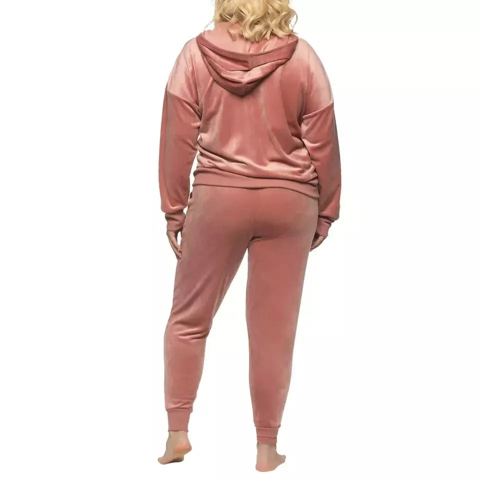 Felina 2 Piece Matching Velour Zip Hoodie Jacket Jogger Pants Set Tracksuit Pink
