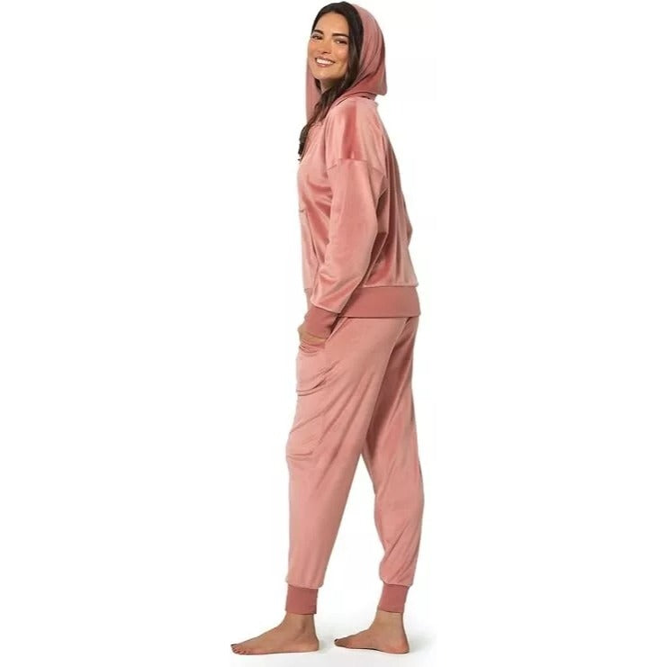 Felina 2 Piece Matching Velour Zip Hoodie Jacket Jogger Pants Set Tracksuit Pink