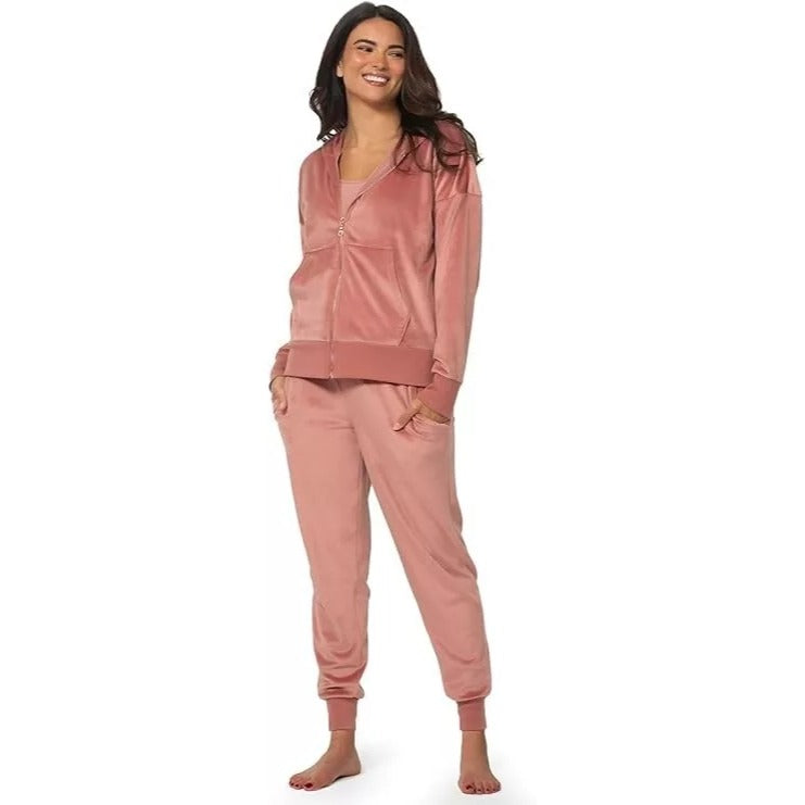 Felina 2 Piece Matching Velour Zip Hoodie Jacket Jogger Pants Set Tracksuit Pink