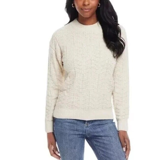 Weatherproof Vintage Women's Knit Sweater Gold Metallic Long Sleeve Pullover Knitwear Cream