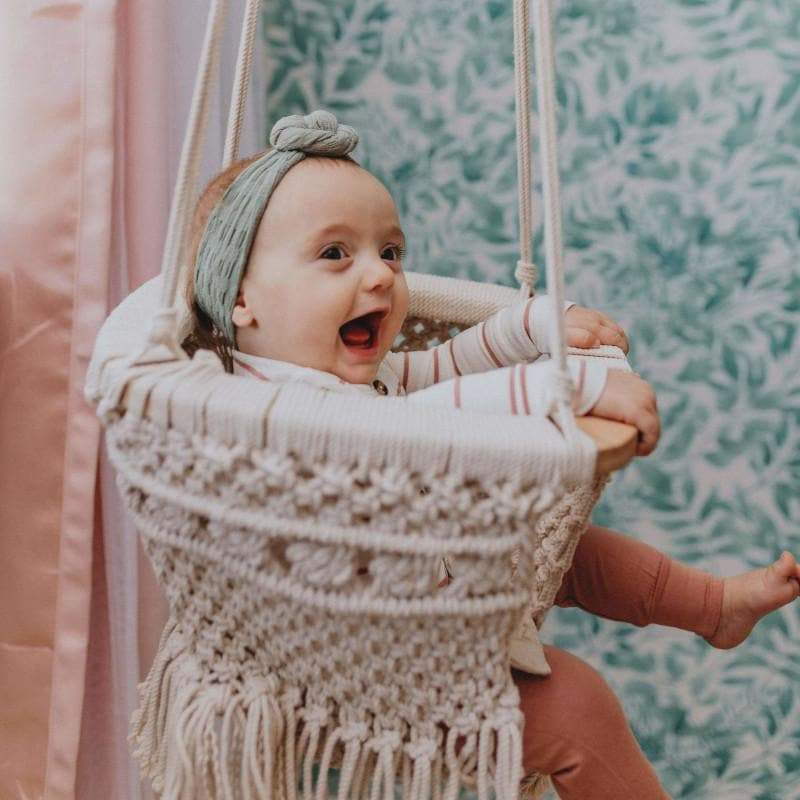 Finn + Emma Fringe Macrame Baby Swing and Hanging Toy Basket Handmade 2-piece Set