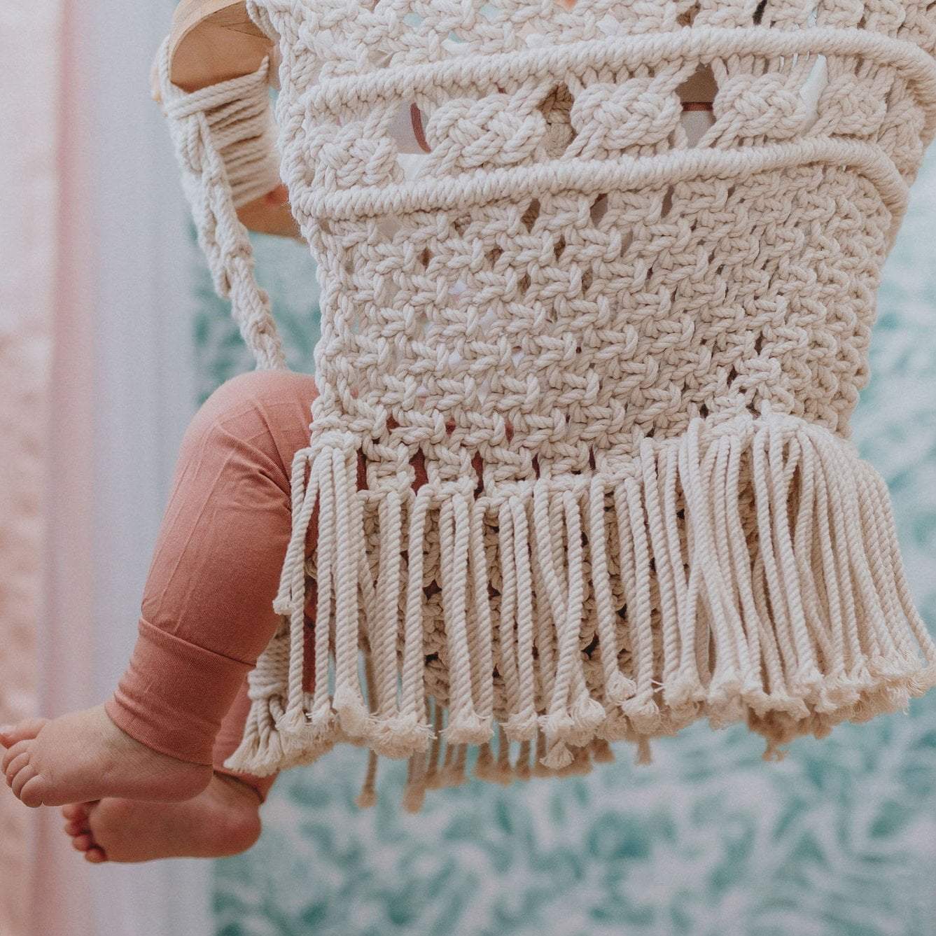 Finn + Emma Macrame Hanging Baby Swing Handmade Boho Home Room