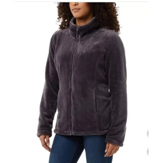 32 Degrees Heat Women's Plush Faux Fur Zip-up Teddy Jacket Long Sleeve Purple