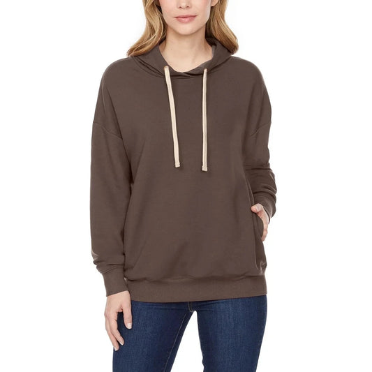 Buffalo David Bitton Women's Long Sleeve Sweatshirt Pullover Drawstring Hoodie Pockets Brown