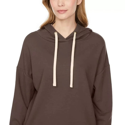 Buffalo David Bitton Women's Long Sleeve Sweatshirt Pullover Drawstring Hoodie Pockets Brown