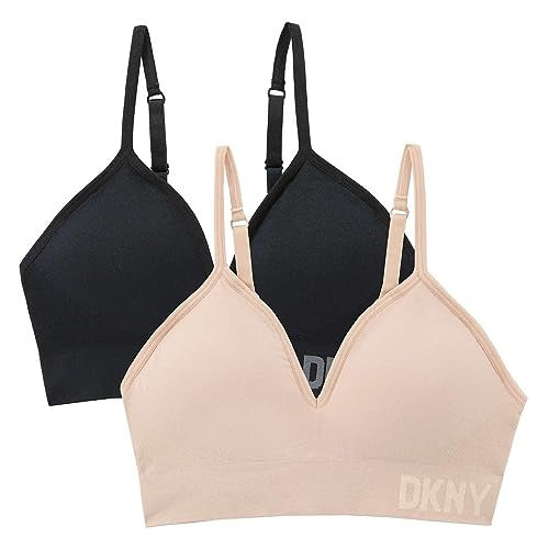 DKNY Seamless Bra All Day Stretch Back Adjustable Hook 2-Pack Black Sand