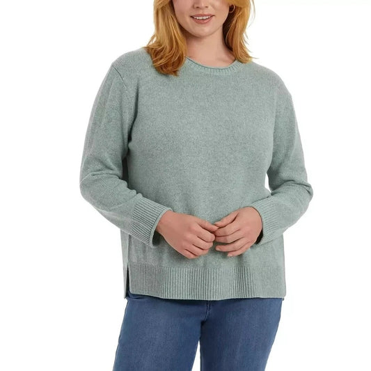 Ella Moss Womens Crew Neck Soft Knit Pullover Sweater Long Sleeve Knitwear High-Low Top Green