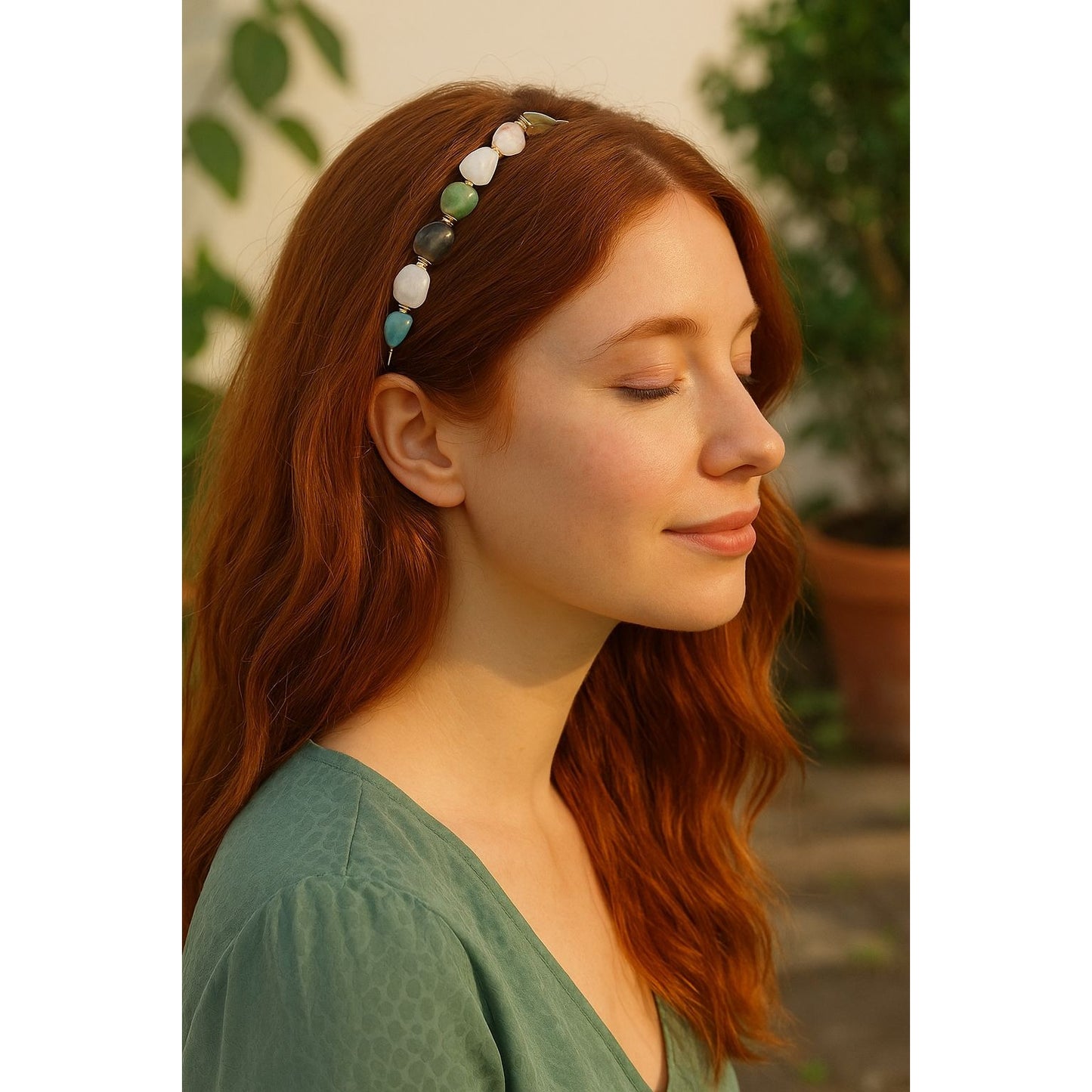 Resin Stone Headband Copper Wrap Goddess Celestial Non-slip Hair Band Accessory
