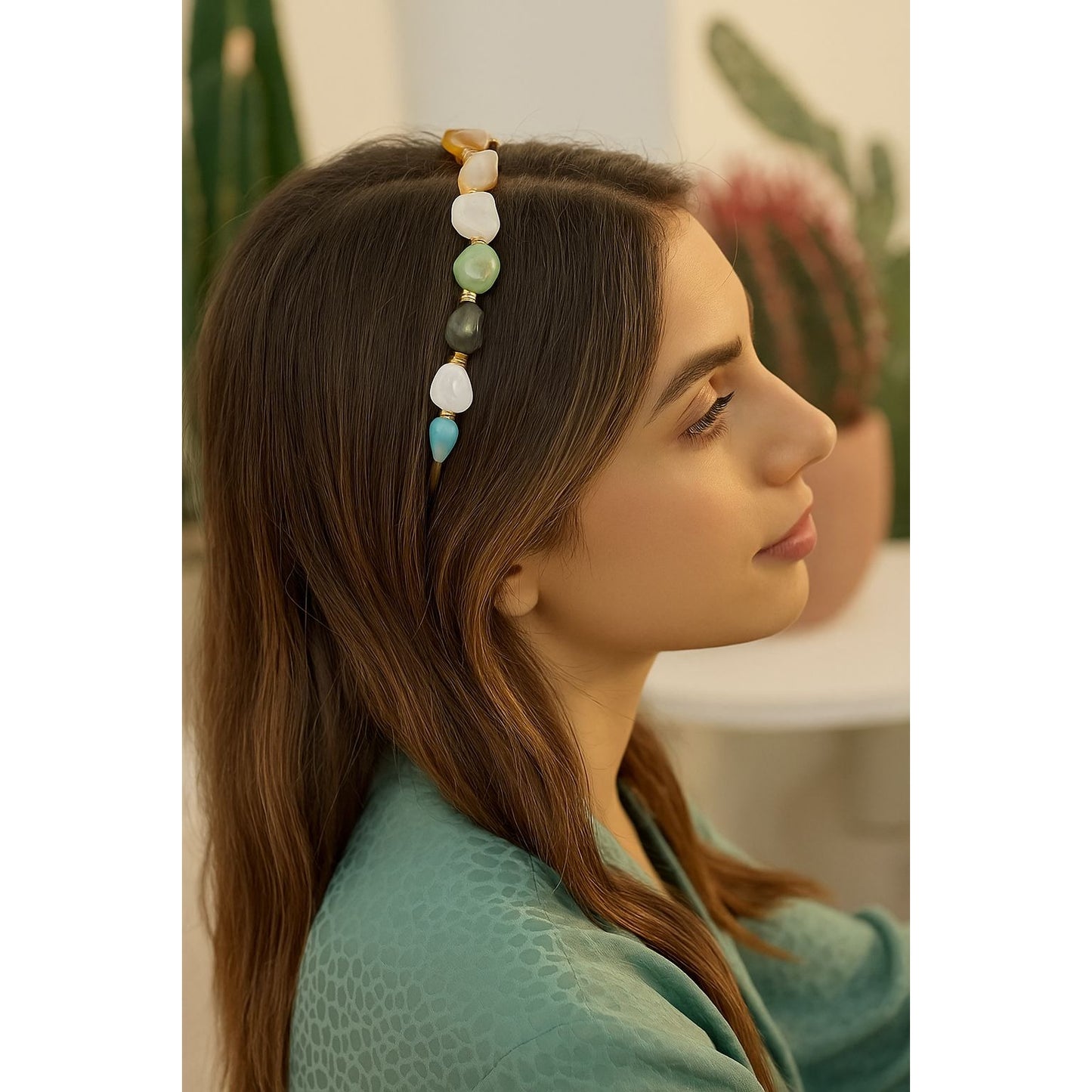 Resin Stone Headband Copper Wrap Goddess Celestial Non-slip Hair Band Accessory