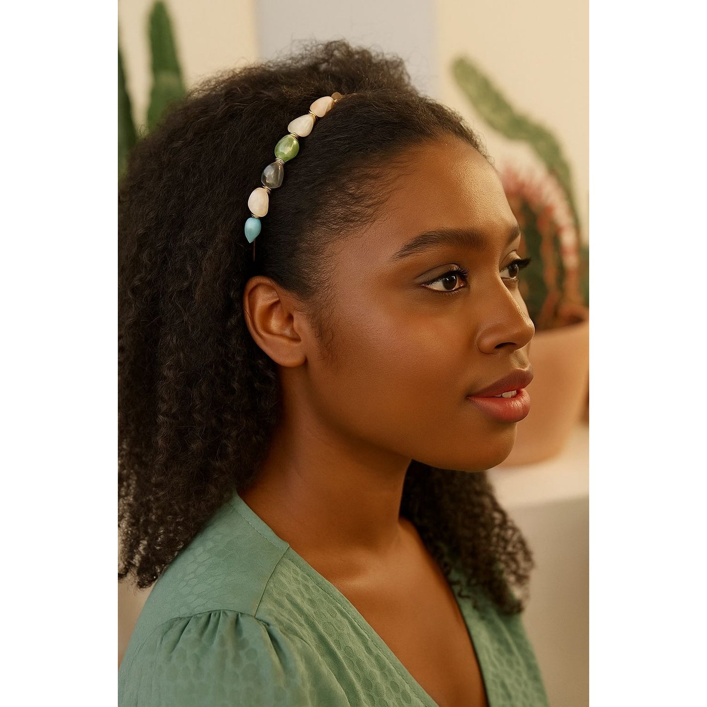 Resin Stone Headband Copper Wrap Goddess Celestial Non-slip Hair Band Accessory