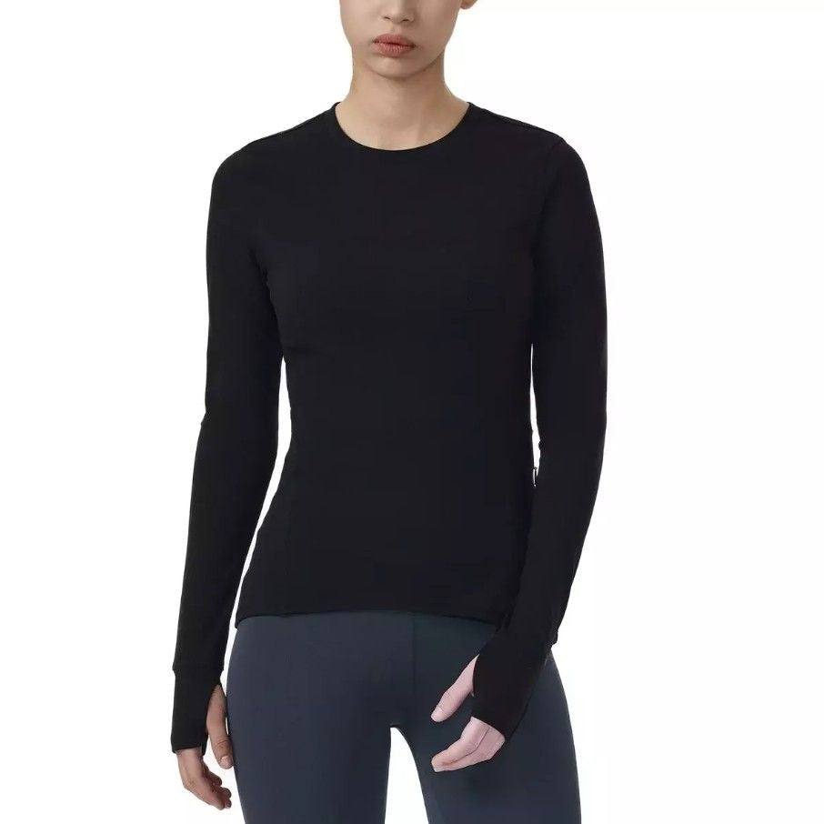 SPYDER Active Women Black Long Sleeve Pullover Activewear Side Zipper Pocket Shirt Thumb Hole