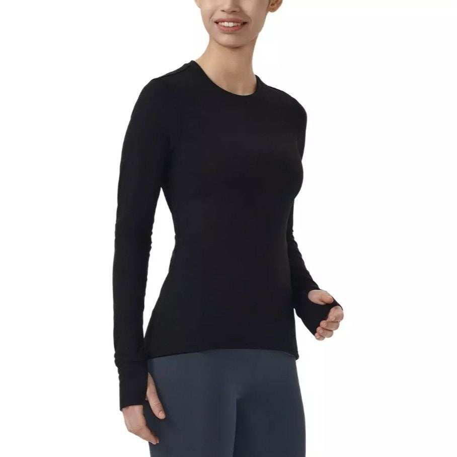 SPYDER Active Women Black Long Sleeve Pullover Activewear Side Zipper Pocket Shirt Thumb Hole