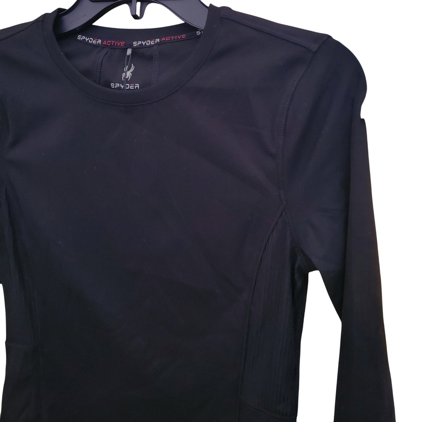 SPYDER Active Women Black Long Sleeve Pullover Activewear Side Zipper Pocket Shirt Thumb Hole