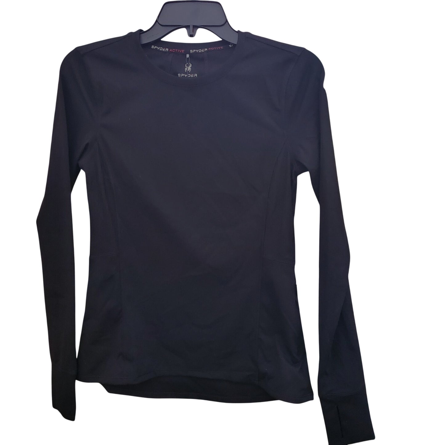 SPYDER Active Women Black Long Sleeve Pullover Activewear Side Zipper Pocket Shirt Thumb Hole