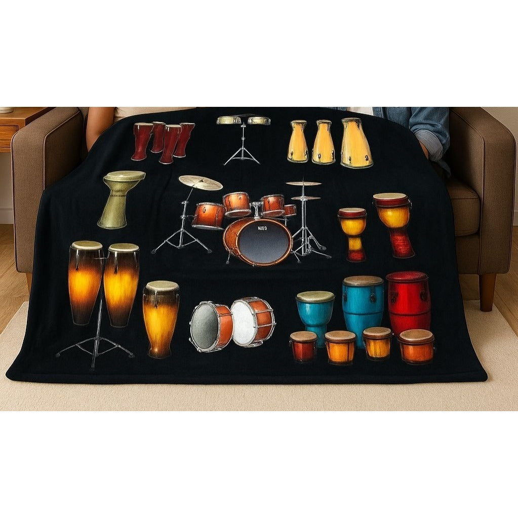 Music Fleece Throw Blanket Drums Bongo Congas Drummer Musician Band