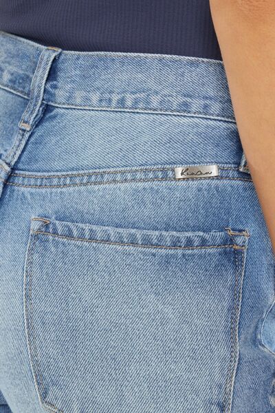 KanCan High-Rise Distressed Denim Raw Cropped Straight Leg Mom Jean Cotton Pants