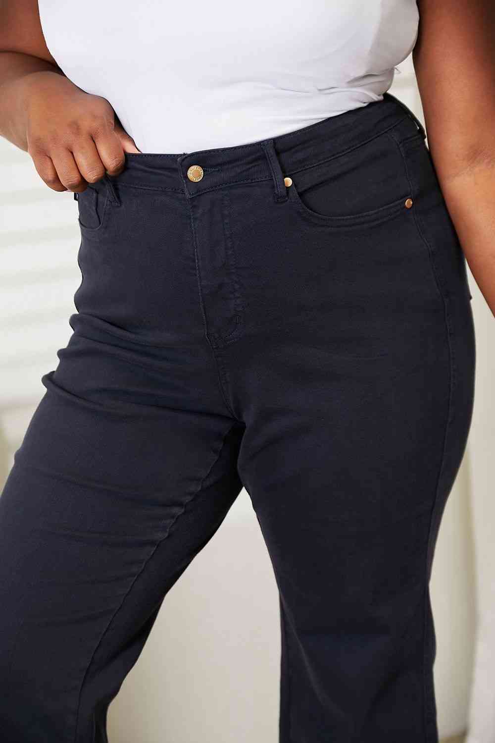 Tummy Control High Waist Navy Demim Jean Judy Blue Cropped Pants