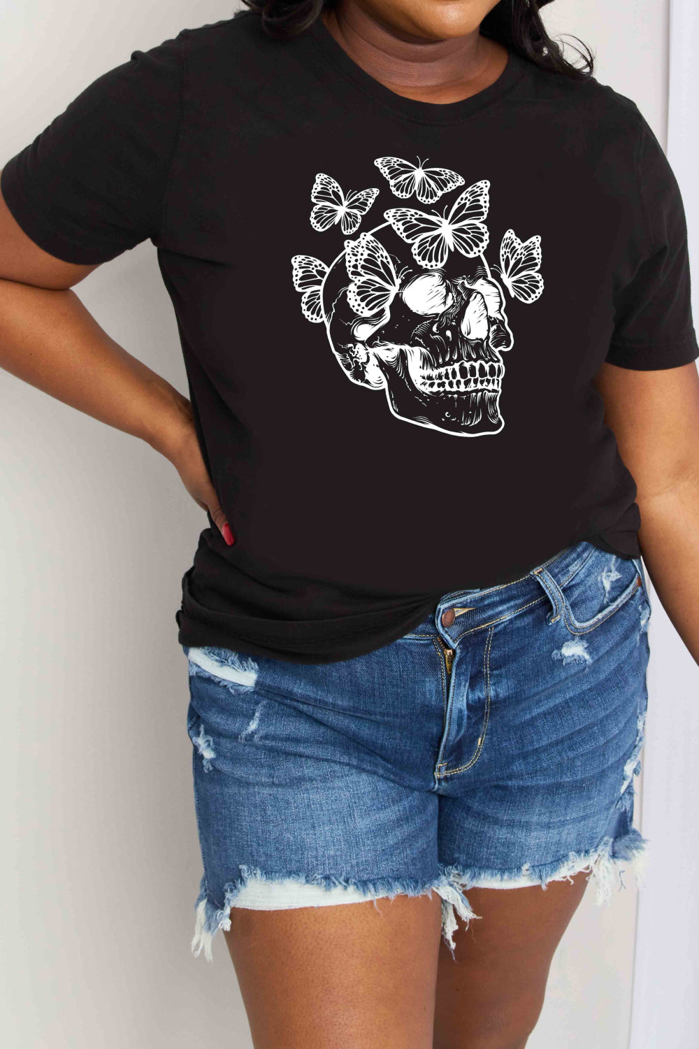 Skull Butterfly Contrasting Graphic 100% Cotton Short-sleeve Tee Shirt