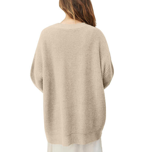 Ribbed Knit Oversized Button Front Classic Long Sleeve Button Front Cardigan