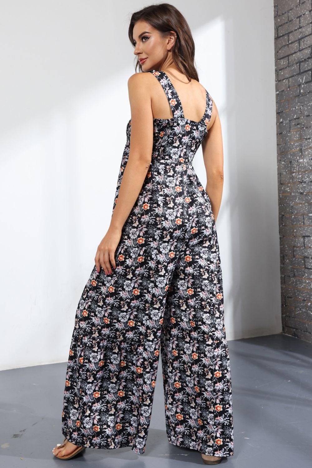 Floral Smock Side Jumpsuit Tiered Oversized Wide Leg One-piece Pant Outfit