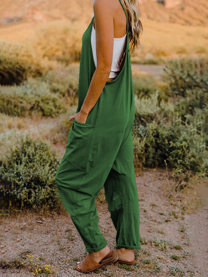 Oversized Hippie V-Neck Sleeveless Pant Pocket Jumpsuit