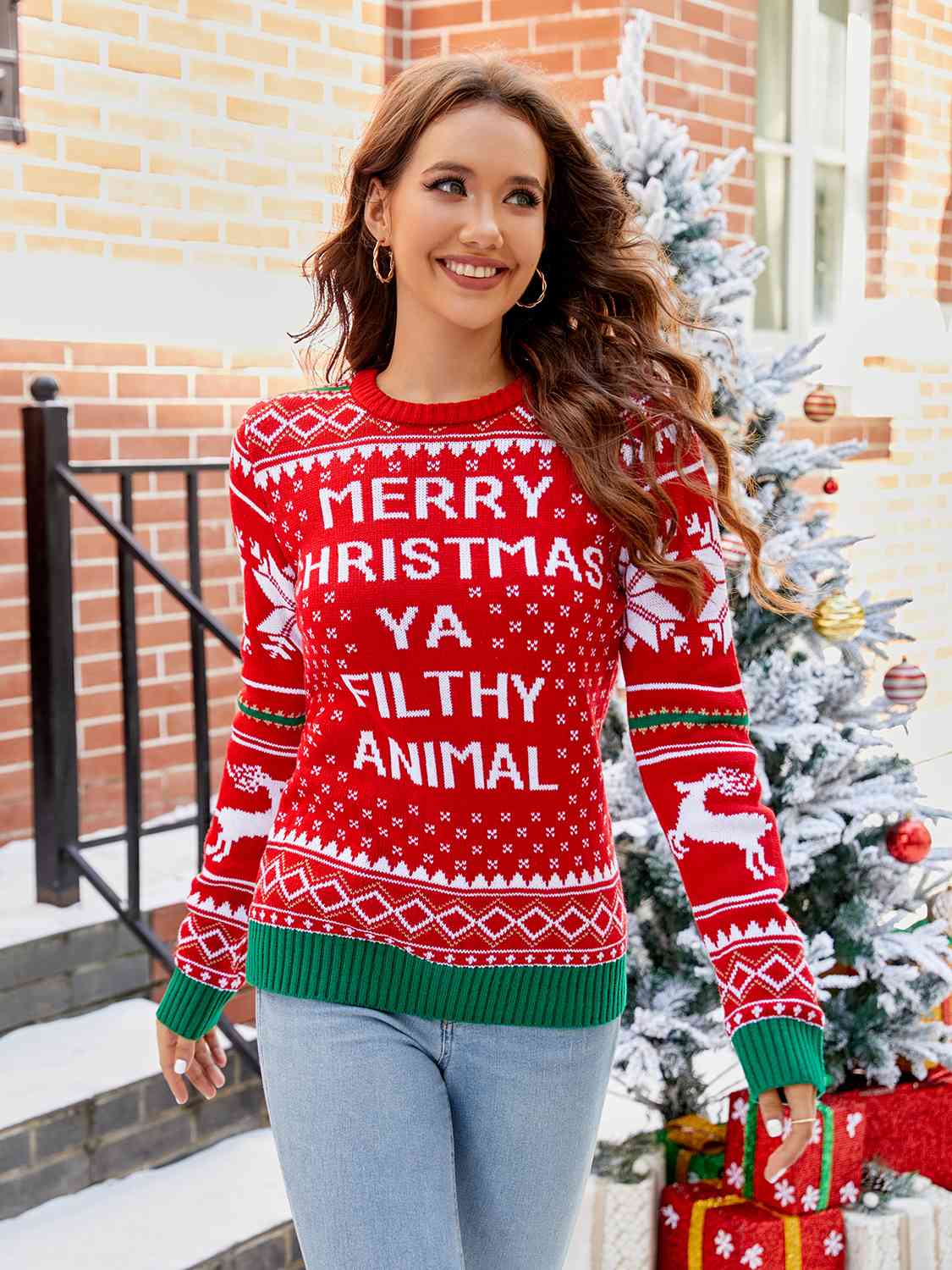 Merry Christmas Ya Filthy Animal Funny Home Retro Movie Knit Sweater